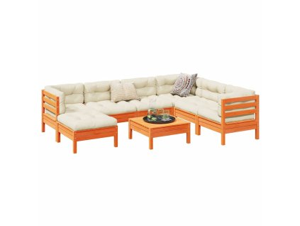 vidaXL 8-dielna záhradná súprava s podložkami, voskovo hnedá, borovica