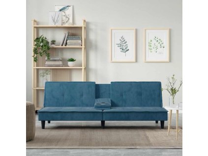 vidaXL Rozkladacia pohovka s držiakmi pohárov modrá zamat