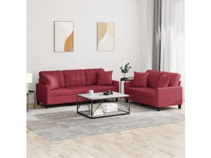 vidaXL 2-dielna sedacia súprava s vankúšmi vínovo-červená umelá koža