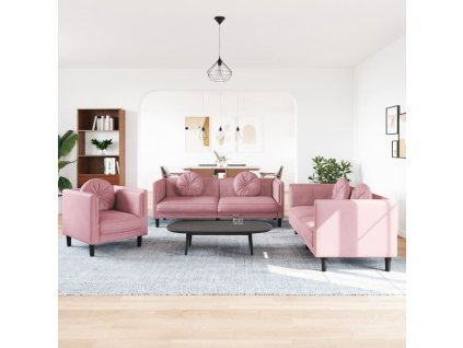 vidaXL 3-dielna sedacia súprava s vankúšmi ružová zamat
