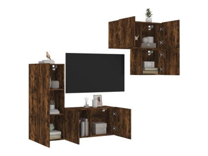 vidaXL 4-dielne TV nástenné skrinky dymový dub kompozitné drevo