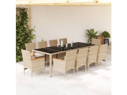 vidaXL 11-dielna záhradná jedálenská súprava+podložky béžová polyratan
