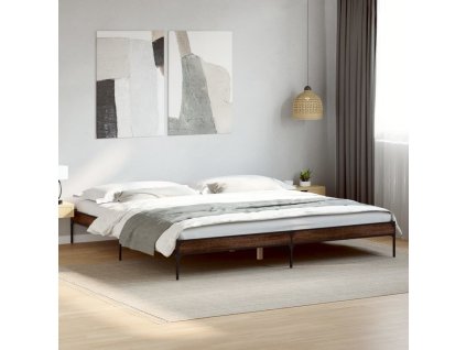 vidaXL Posteľný rám hnedý dub 200x200 cm kompozitné drevo a kov
