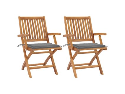 vidaXL Záhradné stoličky 2 ks sivé podložky teakový masív