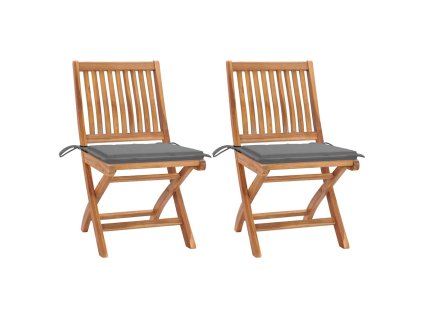 vidaXL Záhradné stoličky 2 ks sivé podložky teakový masív