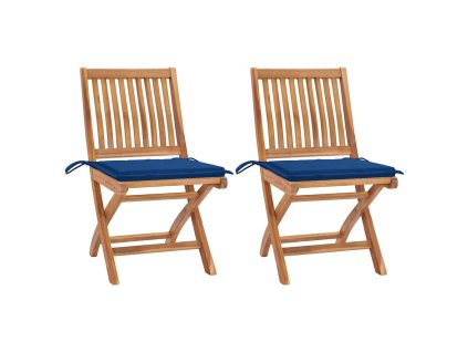 vidaXL Záhradné stoličky 2 ks, kráľovsky modré podložky, tíkový masív
