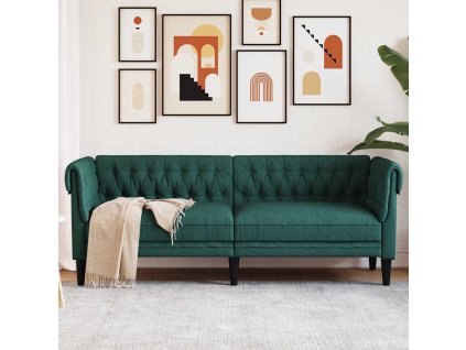 vidaXL Pohovka Chesterfield 3-miestna tmavozelená látka