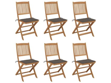 vidaXL Skladacie záhradné stoličky so sedákmi 6 ks akáciový masív