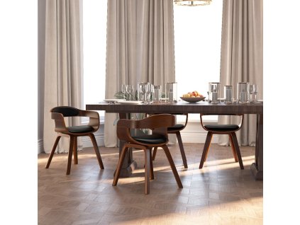 vidaXL Jedálenské stoličky 4 ks, čierne, ohýbané drevo a umelá koža