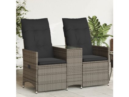 vidaXL Sklápacia záhradná pohovka 2-miestna so stolom sivá polyratan