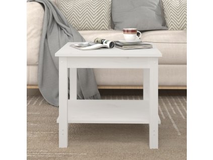 vidaXL Konferenčný stolík biely 50x50x45 cm borovicový masív