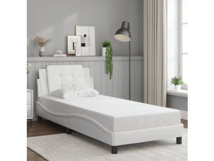 vidaXL Posteľný rám s čelom biely 90x200 cm umelá koža