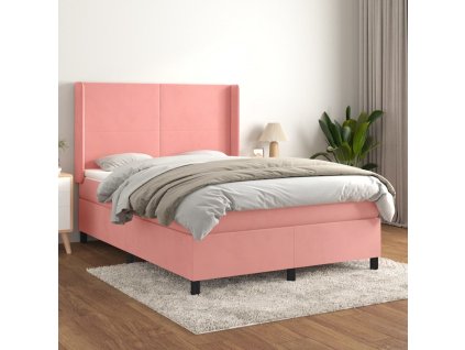 vidaXL Posteľný rám boxsping s matracom ružový 140x190 cm zamat