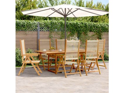 vidaXL 7-dielna záhradná jedálenská súprava béžová PP a masívne drevo