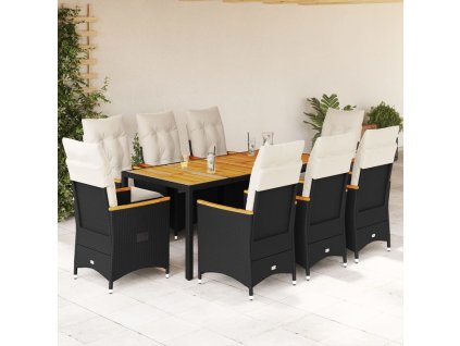 vidaXL 9-dielna záhradná jedálenská sada s vankúšmi čierna polyratan