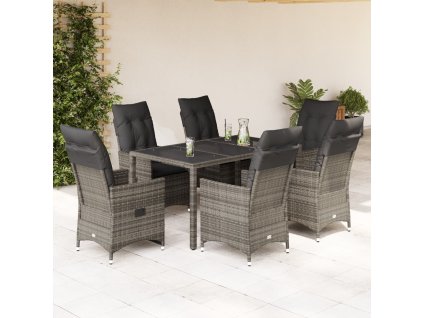 vidaXL 7-dielna záhradná jedálenská sada s podložkami sivá polyratan