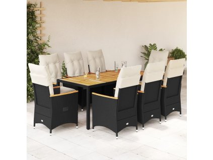 vidaXL 9-dielna záhradná jedálenská sada s vankúšmi čierna polyratan