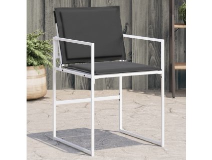 vidaXL Záhradné stoličky s vankúšmi 4 ks biele oceľ a textilen