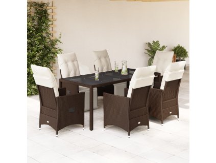 vidaXL 7-dielna záhradná bistro súprava s vankúšmi hnedá polyratan