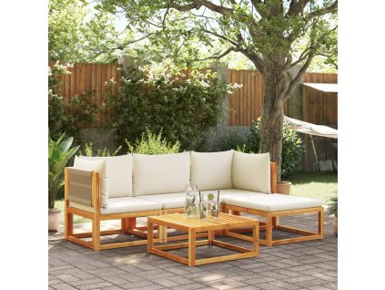 vidaXL 5-dielna záhradná súprava pohoviek s vankúšmi, akácia a lano