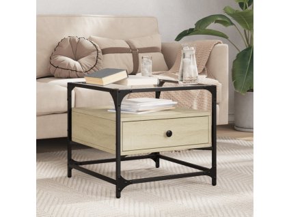 vidaXL Konferenčný stolík sklenená doska dub sonoma 50x50x45 cm oceľ