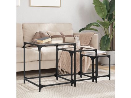 vidaXL Zasúvacie konferenčné stolíky 3 ks s priehľadným sklom oceľ