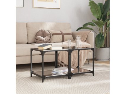 vidaXL Konferenčné stolíky s čiernou sklen.doskou 2 ks 40x40x40cm oceľ