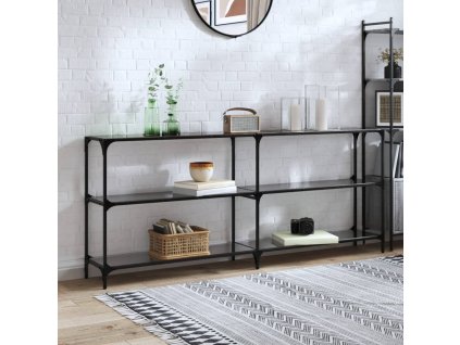 vidaXL Konzolový stolík s čiernou sklenenou doskou 194,5x30x81 cm oceľ