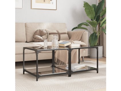 vidaXL Konferenčné stolíky s čiernou sklen.doskou 2 ks 50x50x40cm oceľ