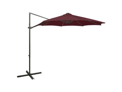 vidaXL Závesný záhradný slnečník s tyčou a LED, bordový 300 cm