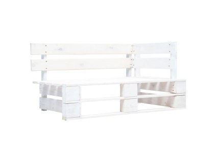 vidaXL Rohová záhradná lavička z paliet, drevo, biela