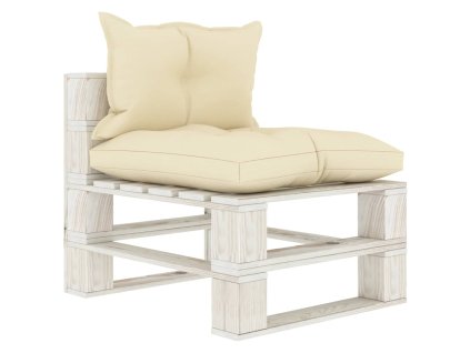 vidaXL Stredová záhradná pohovka z paliet, krémové podložky, drevo