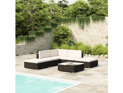 vidaXL 6-dielna záhradná sedacia súprava čierna polyratanová