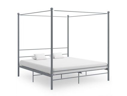 vidaXL Posteľný rám s baldachýnom sivý kov 200x200 cm