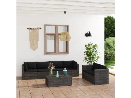 vidaXL 7-dielna záhradná sedacia súprava s vankúšmi sivá polyratanová