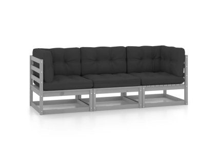 vidaXL 3-miesta záhradná pohovka s podložkami borovicový masív