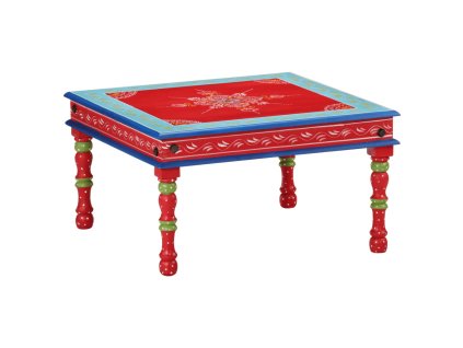 vidaXL Konferenčný stolík, červený, ručne maľovaný, mangový masív