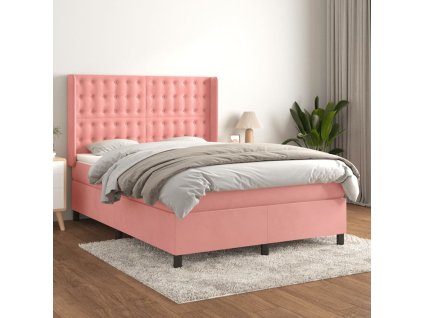 vidaXL Posteľný rám boxsping s matracom ružový 140x200 cm zamat