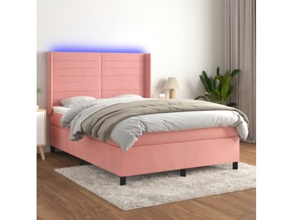 vidaXL Posteľný rám boxsping s matracom a LED ružový 140x200 cm zamat