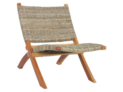 vidaXL Relaxačné kreslo, prírodný kubu ratan a mahagónový masív