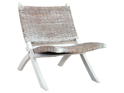 vidaXL Relaxačné kreslo, biele, prírodný kubu ratan a mahagónový masív