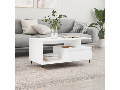 vidaXL Konferenčný stolík biely 90x49x45 cm spracované drevo