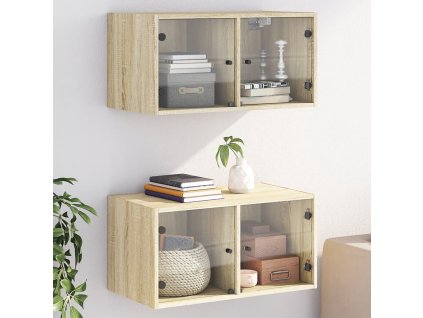 vidaXL Nástenné skrinky sklenené dvierka 2 ks dub sonoma 68,5x37x35 cm