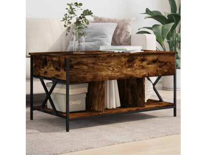 vidaXL Konferenčný stolík dymový dub 100x55x50 cm kompoz. drevo a kov