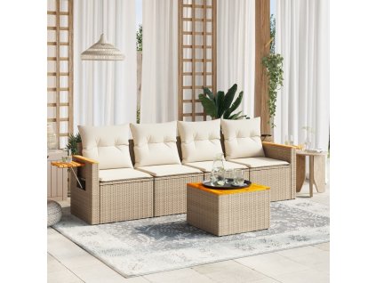 vidaXL 5-dielna záhradná súprava pohoviek s vankúšmi béžová polyratan