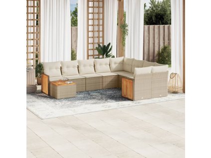 vidaXL 10-dielna záhradná sedacia súprava a vankúše béžová polyratan
