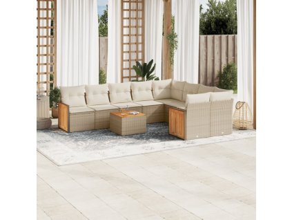 vidaXL 10-dielna záhradná sedacia súprava a vankúše béžová polyratan