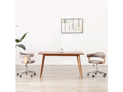 vidaXL Otočná jedálenská stolička, sivohnedá, ohýbané drevo a látka