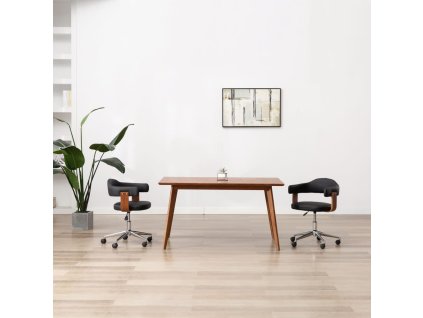 vidaXL Otočné jedálenské stoličky 2ks,čierne, ohýbané drevo+umelá koža