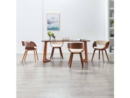 vidaXL Jedálenské stoličky 4 ks krémové ohýbané drevo a umelá koža